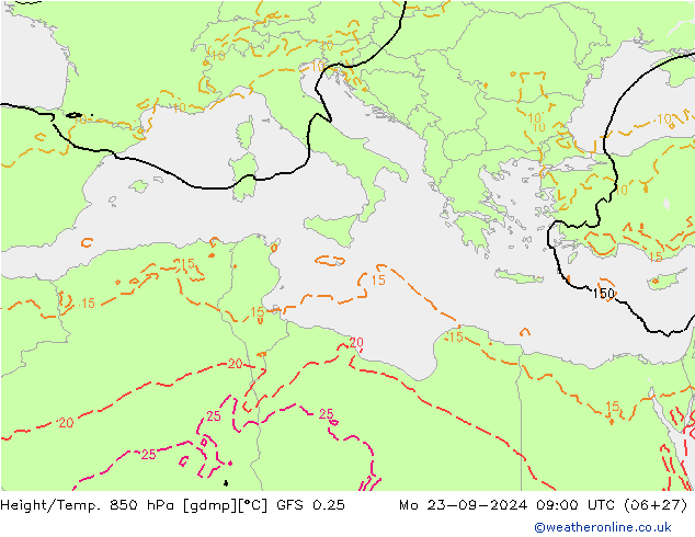 Z500/Rain (+SLP)/Z850 GFS 0.25 Po 23.09.2024 09 UTC