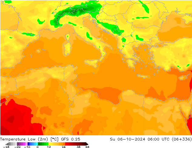 Min. Temperatura (2m) GFS 0.25 nie. 06.10.2024 06 UTC