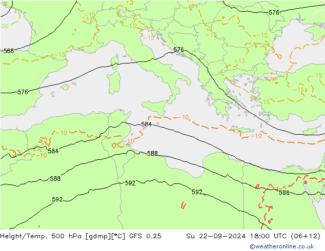 Z500/Regen(+SLP)/Z850 GFS 0.25 zo 22.09.2024 18 UTC