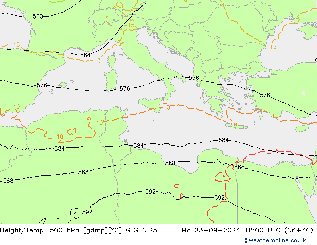 Z500/Rain (+SLP)/Z850 GFS 0.25 Mo 23.09.2024 18 UTC