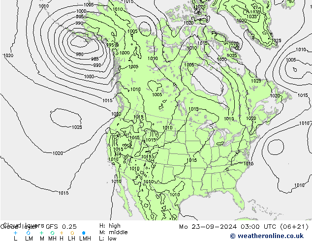 Cloud layer GFS 0.25 星期一 23.09.2024 03 UTC