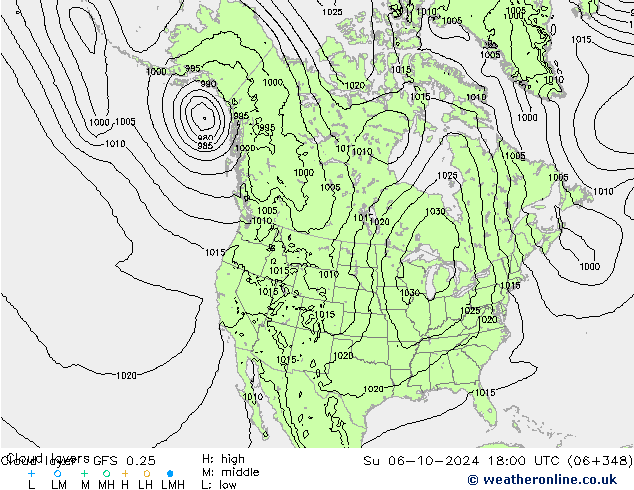 Cloud layer GFS 0.25 Su 06.10.2024 18 UTC