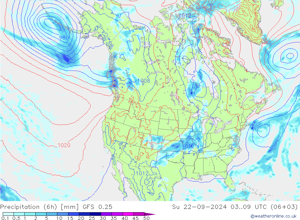 Z500/Rain (+SLP)/Z850 GFS 0.25 Вс 22.09.2024 09 UTC