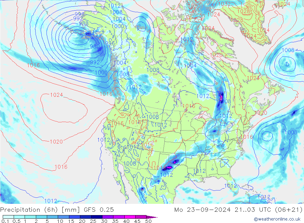 Z500/Rain (+SLP)/Z850 GFS 0.25 Po 23.09.2024 03 UTC