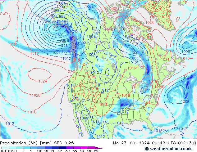 Z500/Rain (+SLP)/Z850 GFS 0.25 Mo 23.09.2024 12 UTC