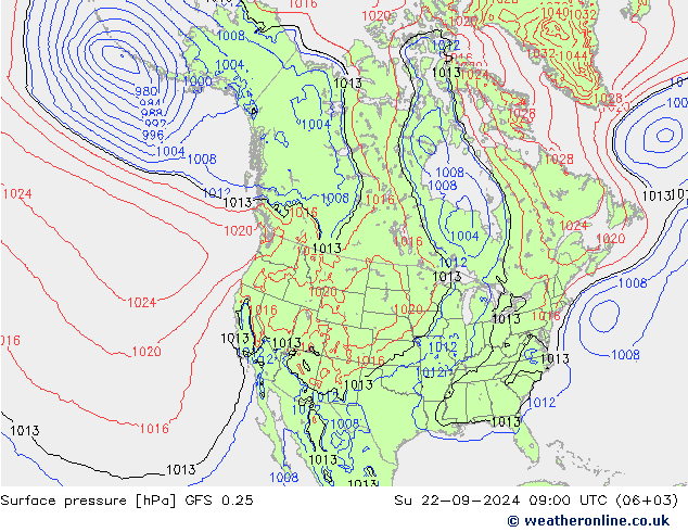 Presión superficial GFS 0.25 dom 22.09.2024 09 UTC