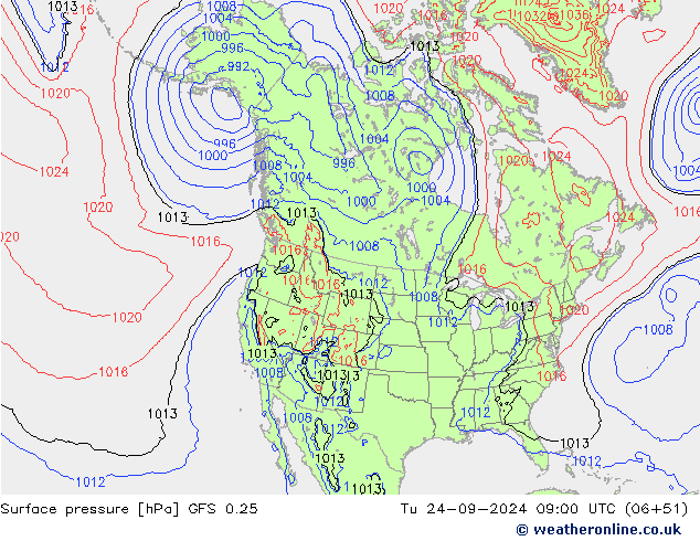 Yer basıncı GFS 0.25 Sa 24.09.2024 09 UTC