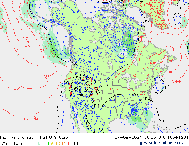 High wind areas GFS 0.25 ven 27.09.2024 06 UTC