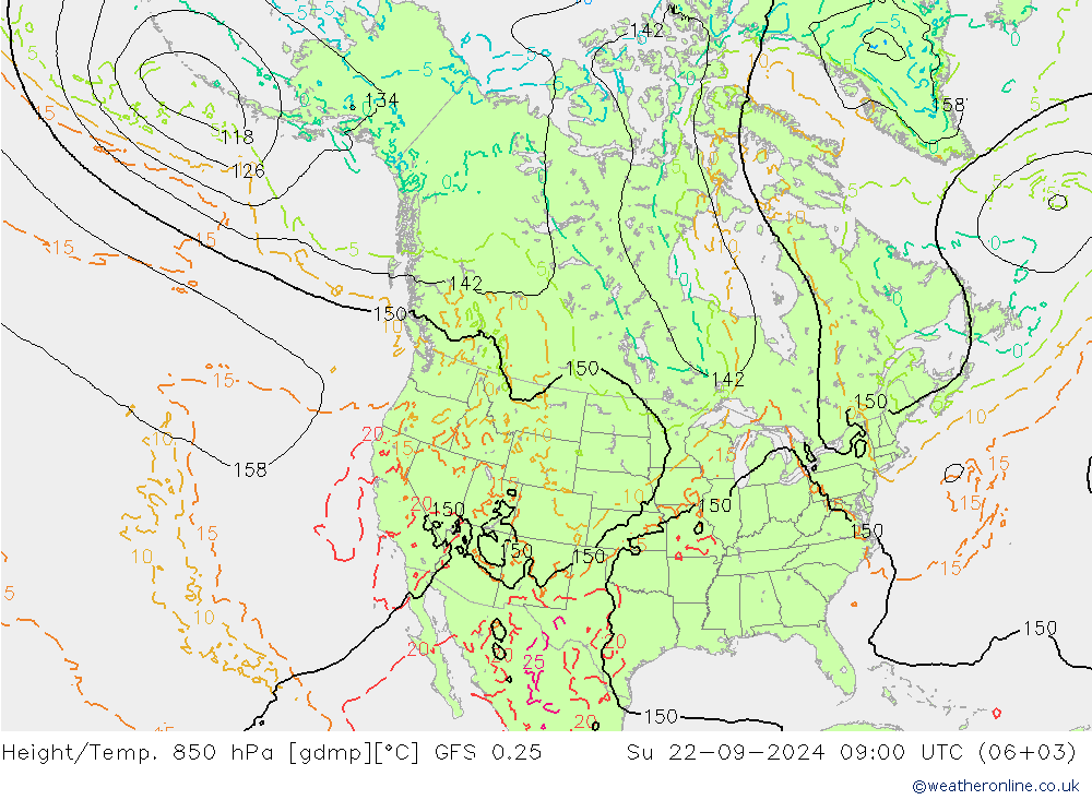 Z500/Rain (+SLP)/Z850 GFS 0.25 Вс 22.09.2024 09 UTC