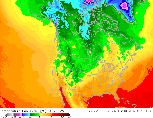 Temperature Low (2m) GFS 0.25 星期日 22.09.2024 18 UTC