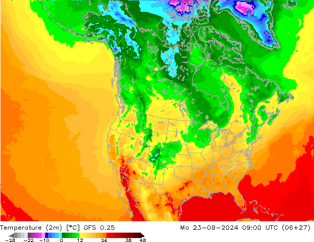 Temperature (2m) GFS 0.25 Mo 23.09.2024 09 UTC