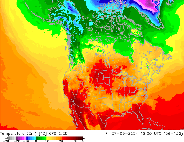 Temperatura (2m) GFS 0.25 Sex 27.09.2024 18 UTC