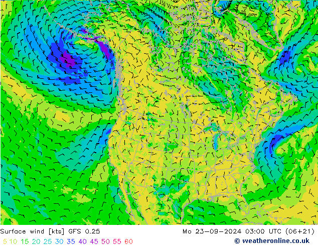 Rüzgar 10 m GFS 0.25 Pzt 23.09.2024 03 UTC