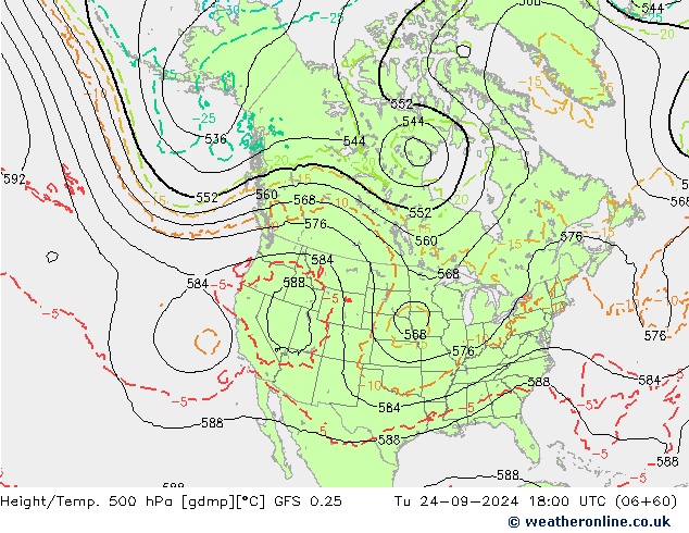 Z500/Rain (+SLP)/Z850 GFS 0.25 Ter 24.09.2024 18 UTC