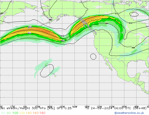 Jet stream GFS 0.25 Ter 24.09.2024 06 UTC