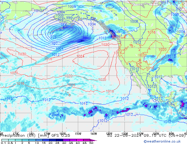 Z500/Rain (+SLP)/Z850 GFS 0.25 Su 22.09.2024 15 UTC