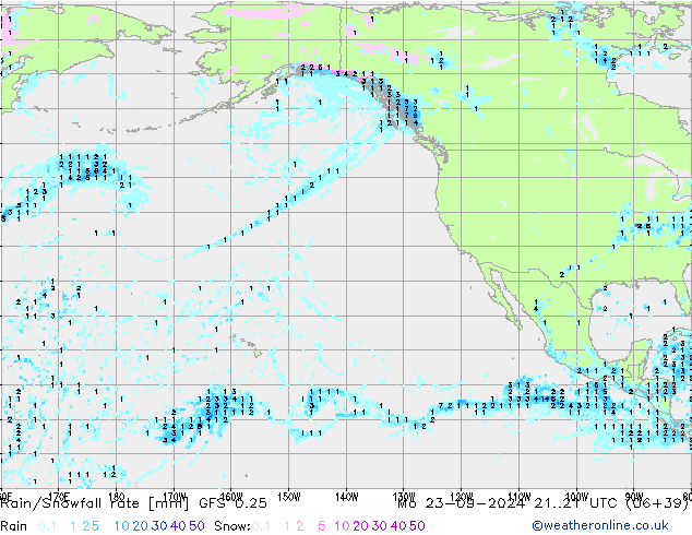 Rain/Snowfall rate GFS 0.25 Po 23.09.2024 21 UTC