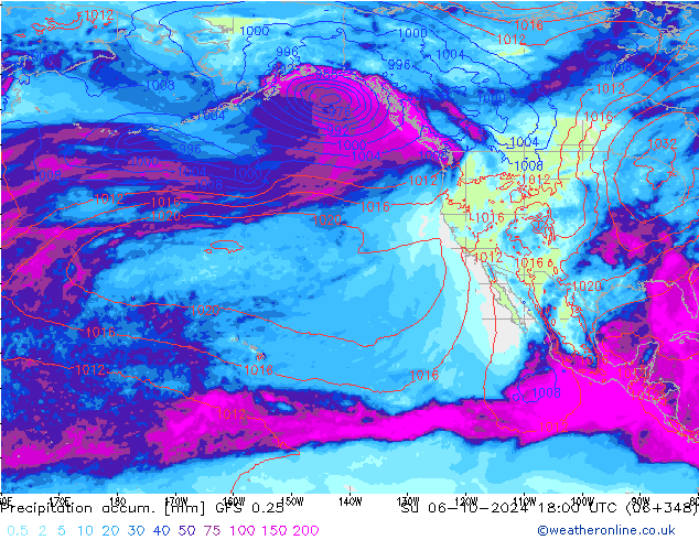 Precipitation accum. GFS 0.25 Su 06.10.2024 18 UTC