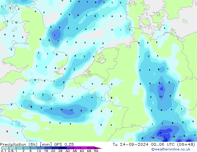 Z500/Rain (+SLP)/Z850 GFS 0.25 Ter 24.09.2024 06 UTC