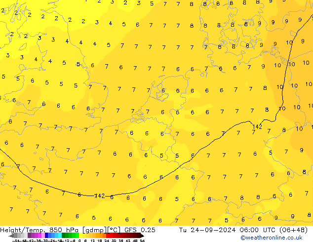 Z500/Rain (+SLP)/Z850 GFS 0.25 Di 24.09.2024 06 UTC