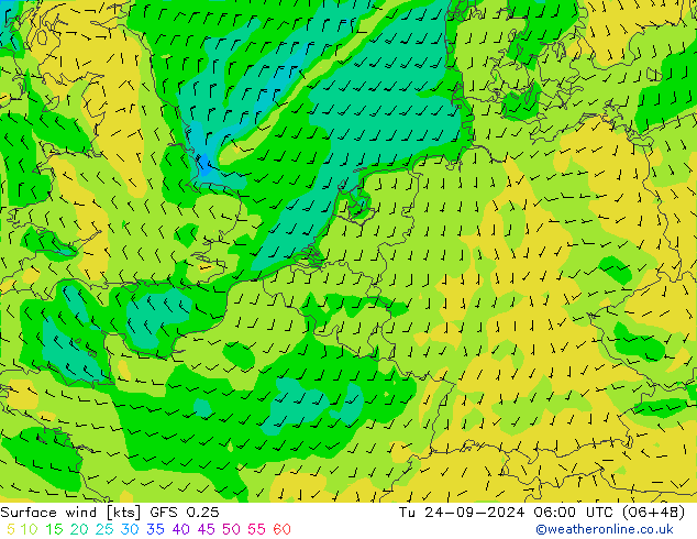 Bodenwind GFS 0.25 Di 24.09.2024 06 UTC