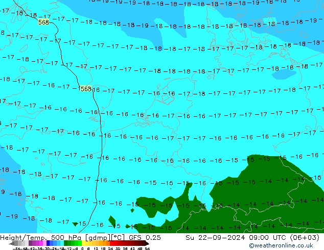 Z500/Regen(+SLP)/Z850 GFS 0.25 zo 22.09.2024 09 UTC