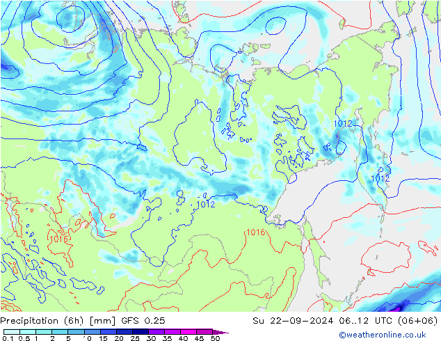 Z500/Rain (+SLP)/Z850 GFS 0.25 Dom 22.09.2024 12 UTC