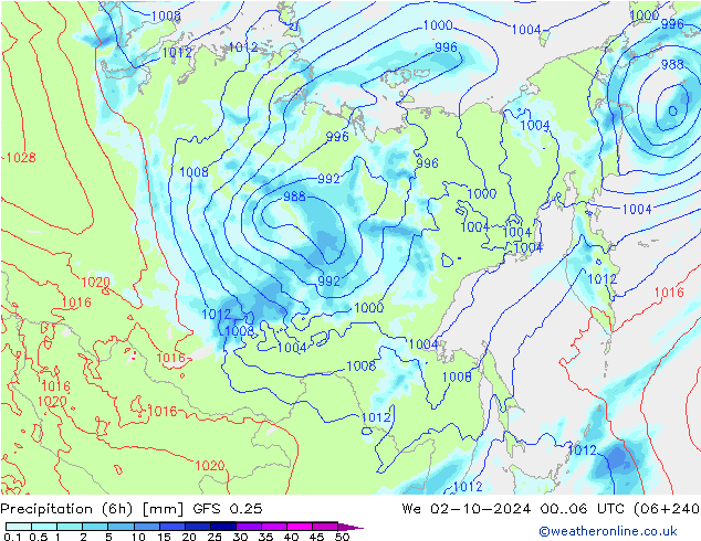 Z500/Rain (+SLP)/Z850 GFS 0.25 We 02.10.2024 06 UTC