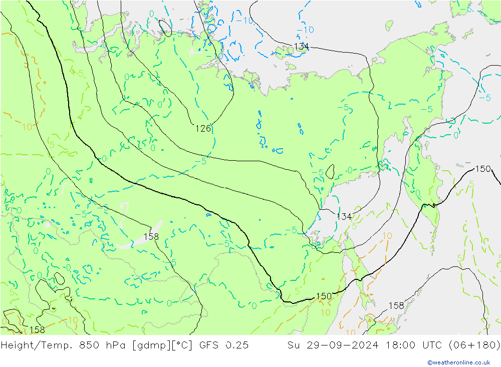 Hoogte/Temp. 850 hPa GFS 0.25 zo 29.09.2024 18 UTC