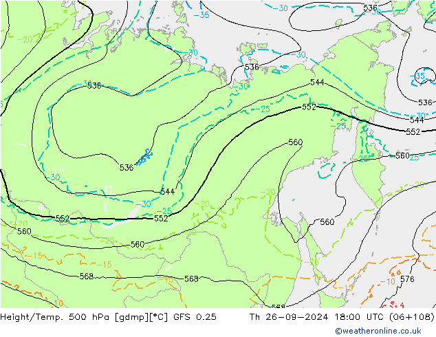 Z500/Rain (+SLP)/Z850 GFS 0.25 Th 26.09.2024 18 UTC