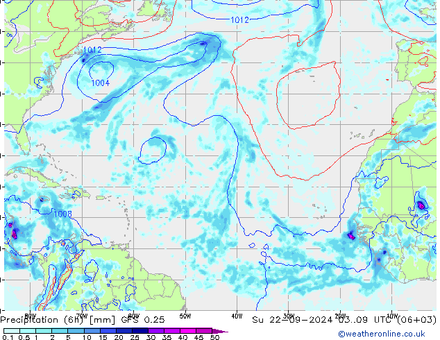 Z500/Rain (+SLP)/Z850 GFS 0.25 So 22.09.2024 09 UTC