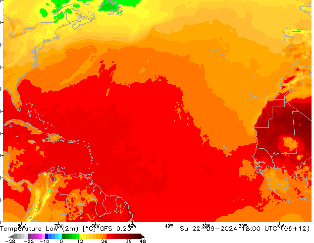 Temperature Low (2m) GFS 0.25 Su 22.09.2024 18 UTC