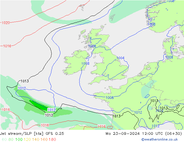 Jet stream/SLP GFS 0.25 Mo 23.09.2024 12 UTC