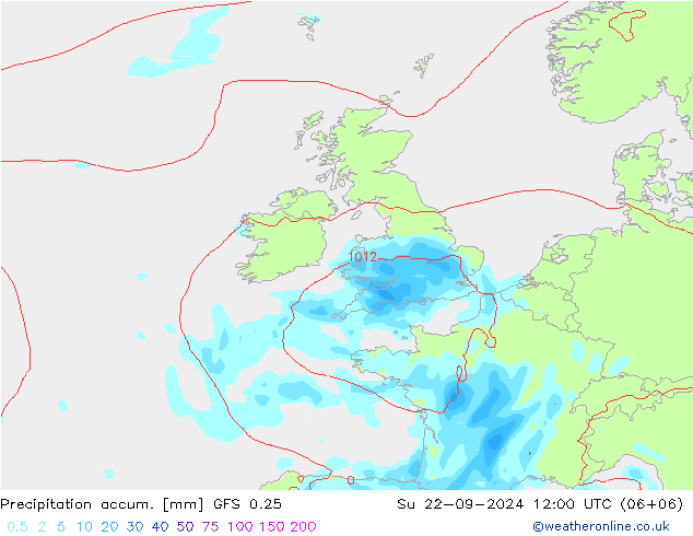 Precipitation accum. GFS 0.25 Su 22.09.2024 12 UTC