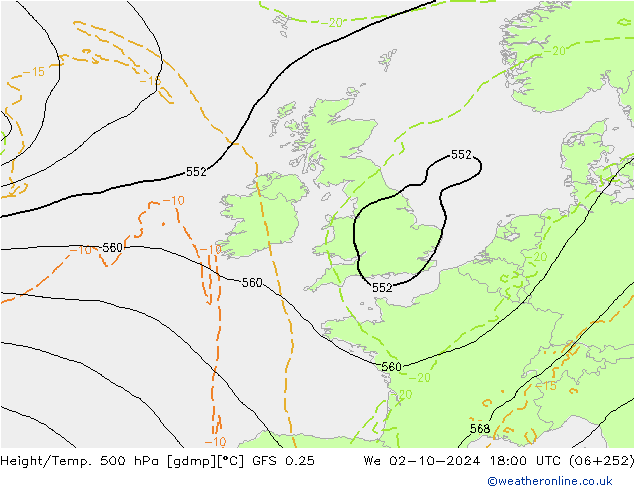 Z500/Rain (+SLP)/Z850 GFS 0.25 St 02.10.2024 18 UTC