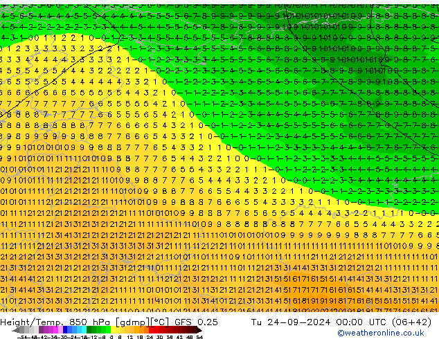 Z500/Rain (+SLP)/Z850 GFS 0.25 mar 24.09.2024 00 UTC