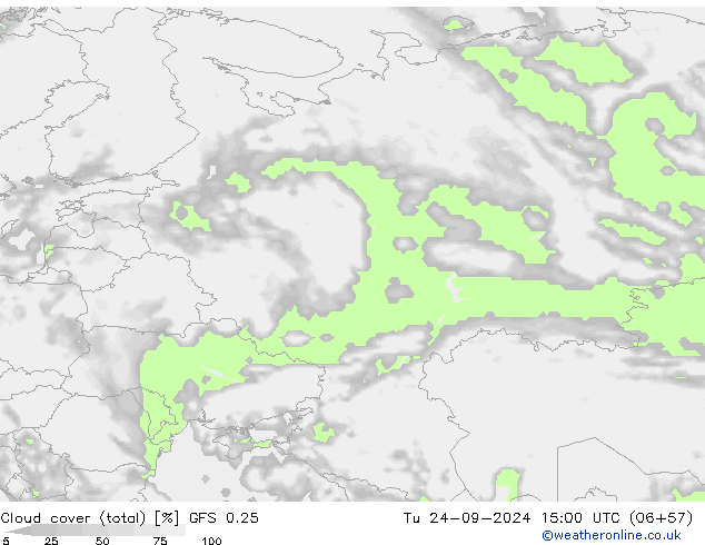 Bulutlar (toplam) GFS 0.25 Sa 24.09.2024 15 UTC