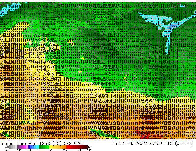 Höchstwerte (2m) GFS 0.25 Di 24.09.2024 00 UTC