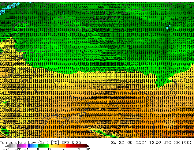 Temperature Low (2m) GFS 0.25 Su 22.09.2024 12 UTC