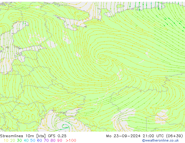 Stromlinien 10m GFS 0.25 Mo 23.09.2024 21 UTC