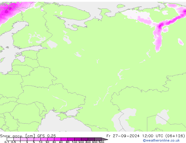 Snow accu. GFS 0.25 Pá 27.09.2024 12 UTC