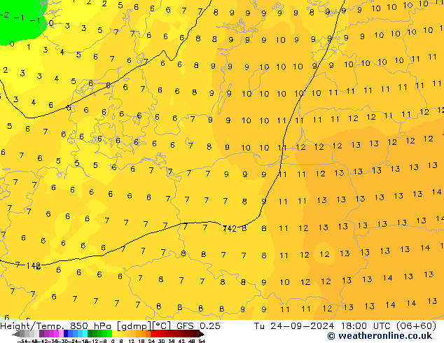 Z500/Rain (+SLP)/Z850 GFS 0.25 Tu 24.09.2024 18 UTC