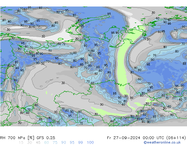 RH 700 hPa GFS 0.25 Fr 27.09.2024 00 UTC