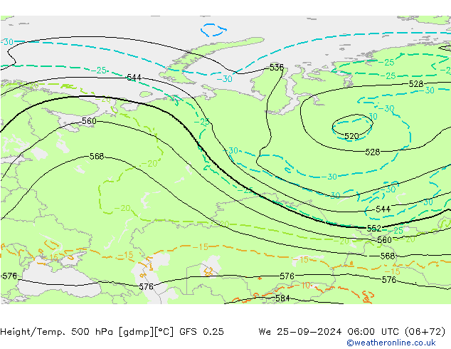 Z500/Rain (+SLP)/Z850 GFS 0.25 ср 25.09.2024 06 UTC