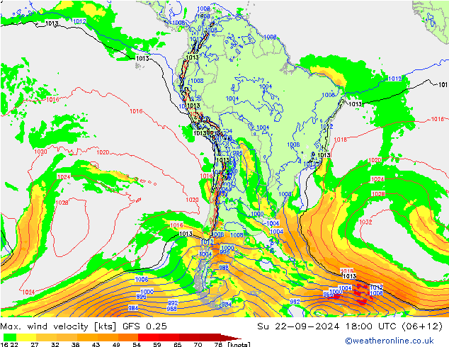 Max. wind velocity GFS 0.25 Su 22.09.2024 18 UTC