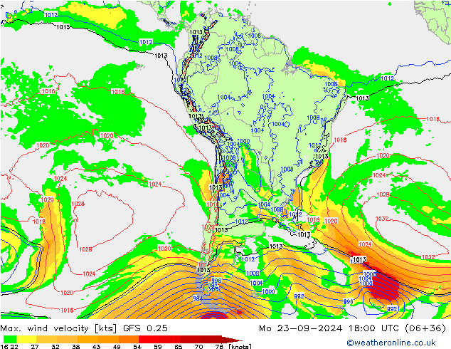 Maks. Rüzgar Hızı GFS 0.25 Pzt 23.09.2024 18 UTC