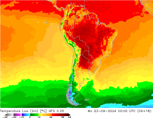 Min.temperatuur (2m) GFS 0.25 ma 23.09.2024 00 UTC