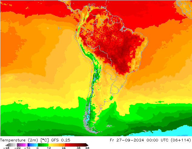 Temperature (2m) GFS 0.25 Fr 27.09.2024 00 UTC