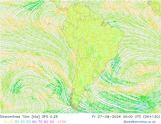 Streamlines 10m GFS 0.25 Pá 27.09.2024 06 UTC