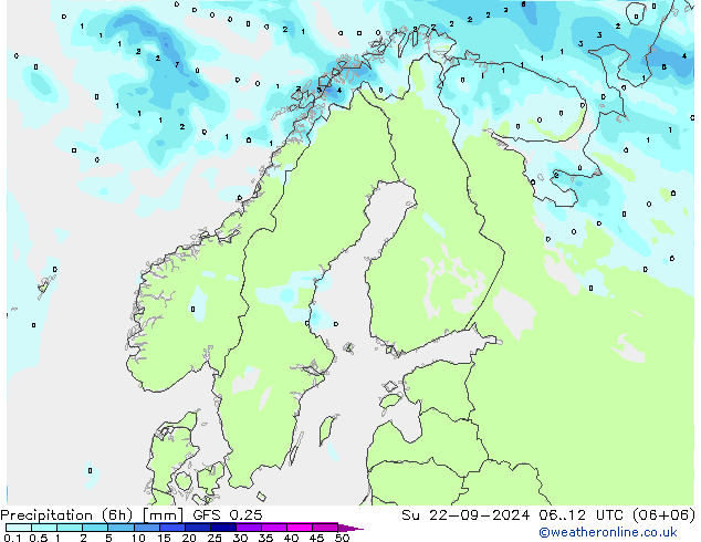 Precipitación (6h) GFS 0.25 dom 22.09.2024 12 UTC